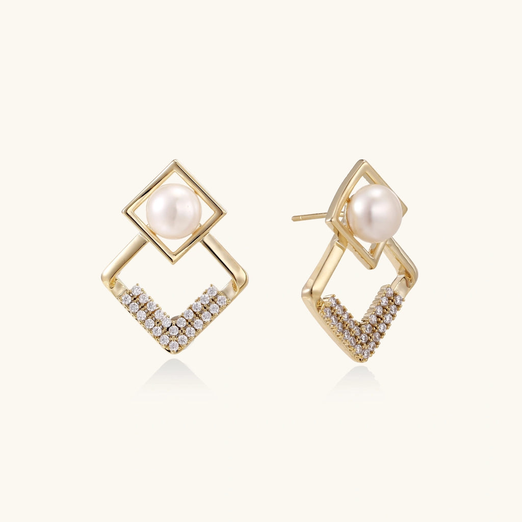 Pearl Geometric Drop Earrings