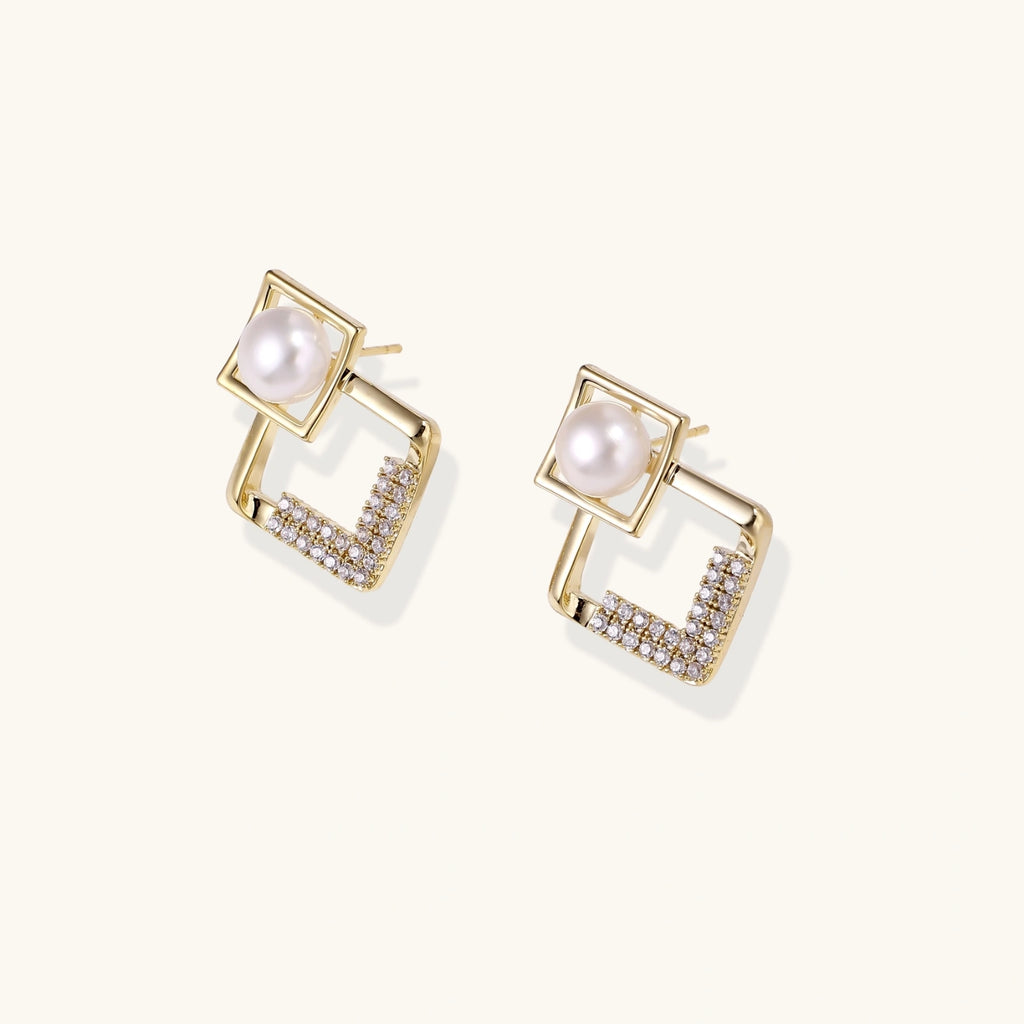 Pearl Geometric Drop Earrings