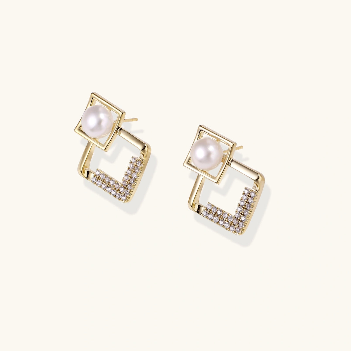 Pearl Geometric Drop Earrings