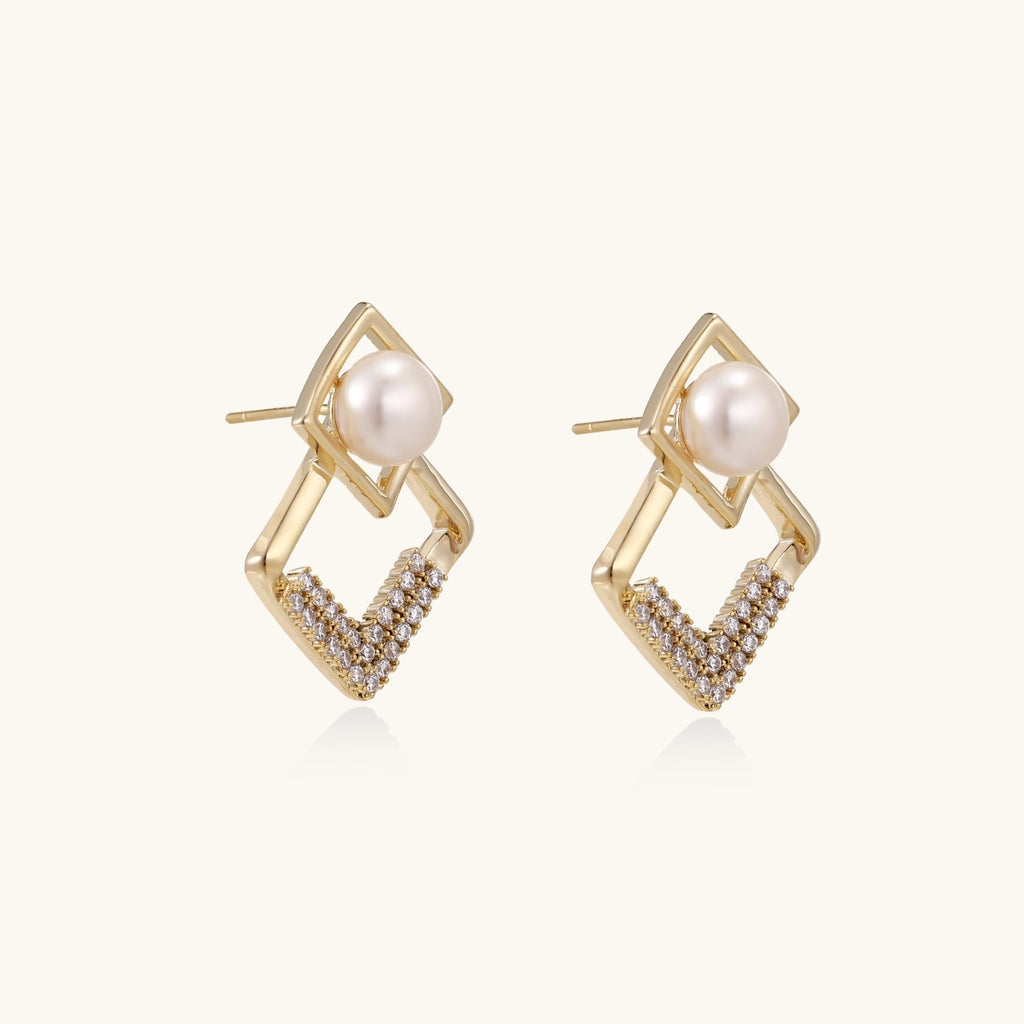 Pearl Geometric Drop Earrings