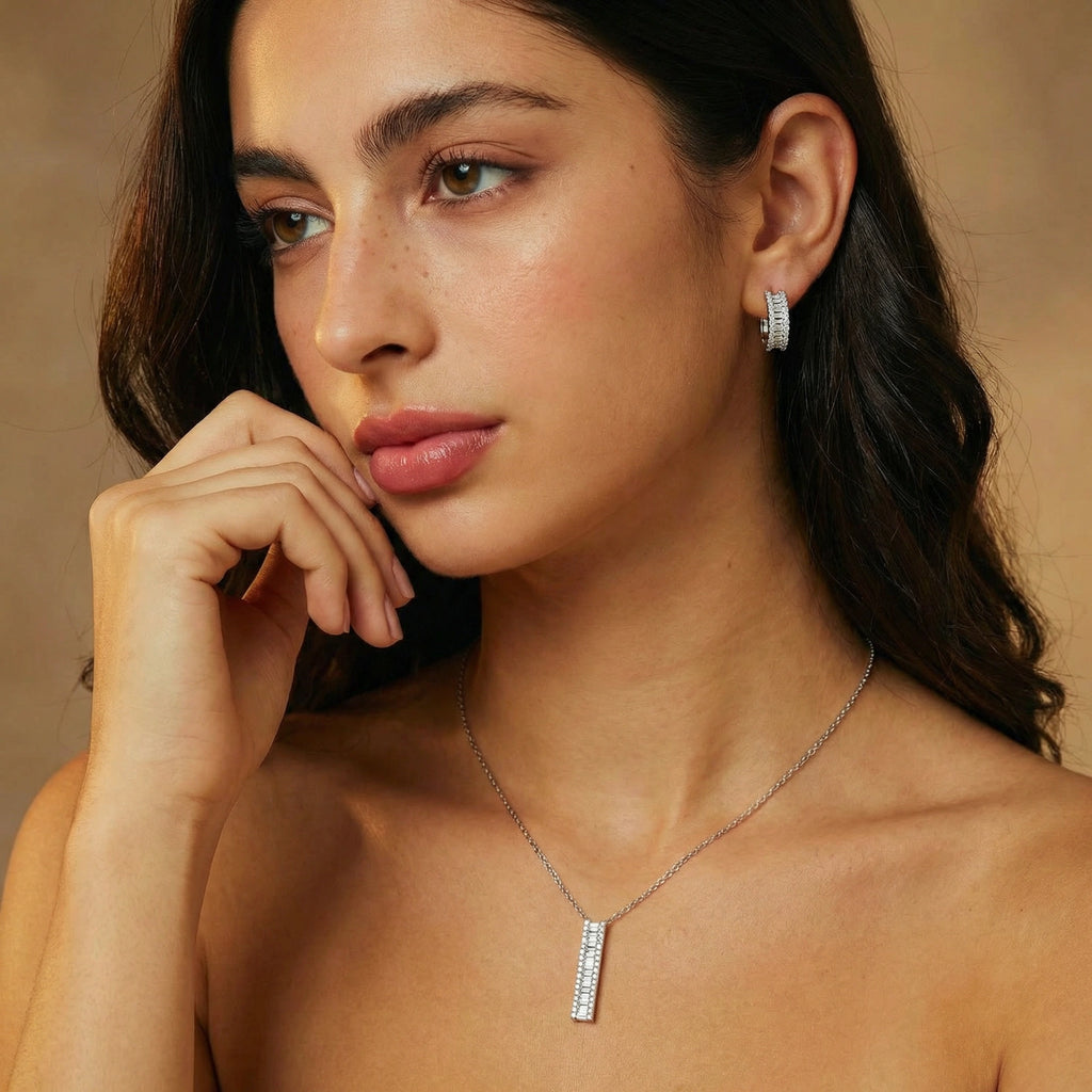 Linear Luxe Jewellery Set - White Gold Plated