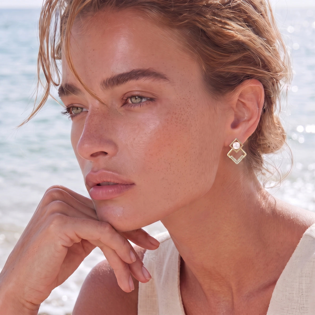 Pearl Geometric Drop Earrings